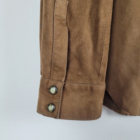 Zara Shirt Women Medium Brown Suede Button Down Western Boho Military Epaulettes - Picture 4 of 12